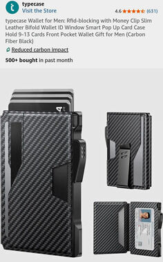 typecase RFID Blocking Slim Bifold Wallet Money Clip ID Window Carbon Fiber